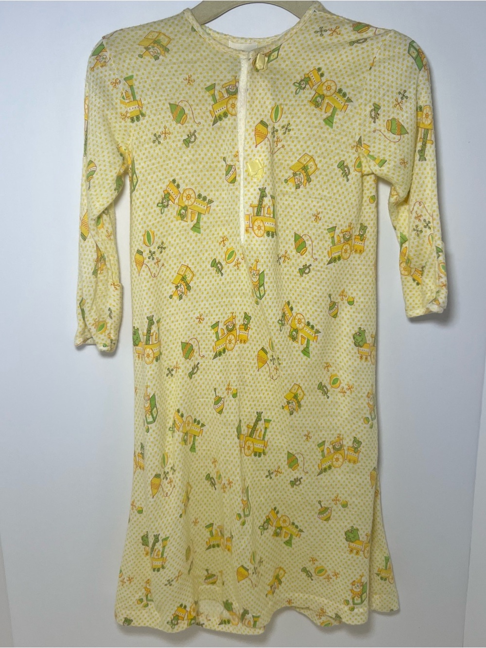 Vintage Carters Infant Baby Layette Gown Yellow Green Train Clown Animals